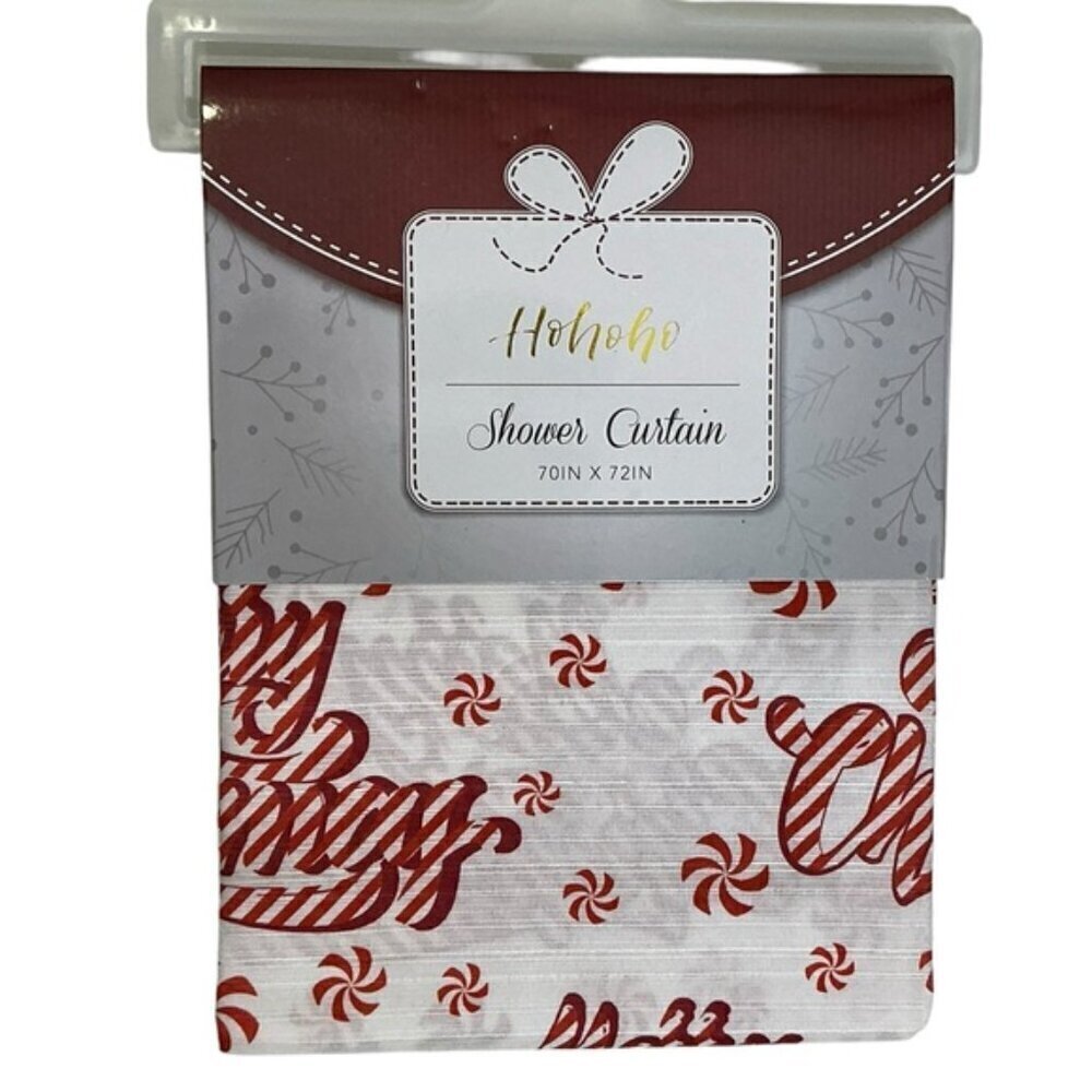 Christmas Candy Cane Shower Curtain Holiday XMas Fabric 70 x 72 in Red White - Picture 8 of 16